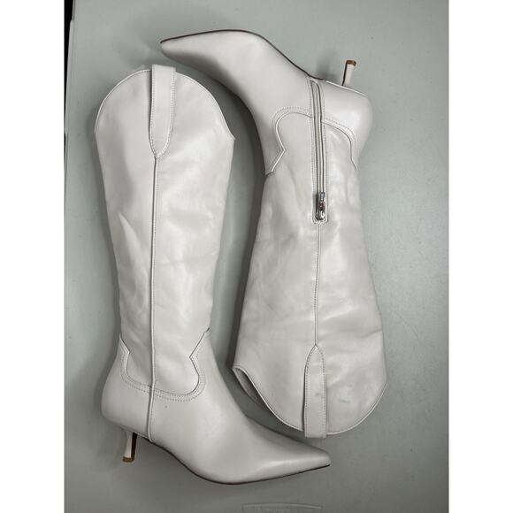 Steven Britt Women's Cream Boot Western Pointed Toe Bone Kitten Heel Size 7.5 - Picture 1 of 13